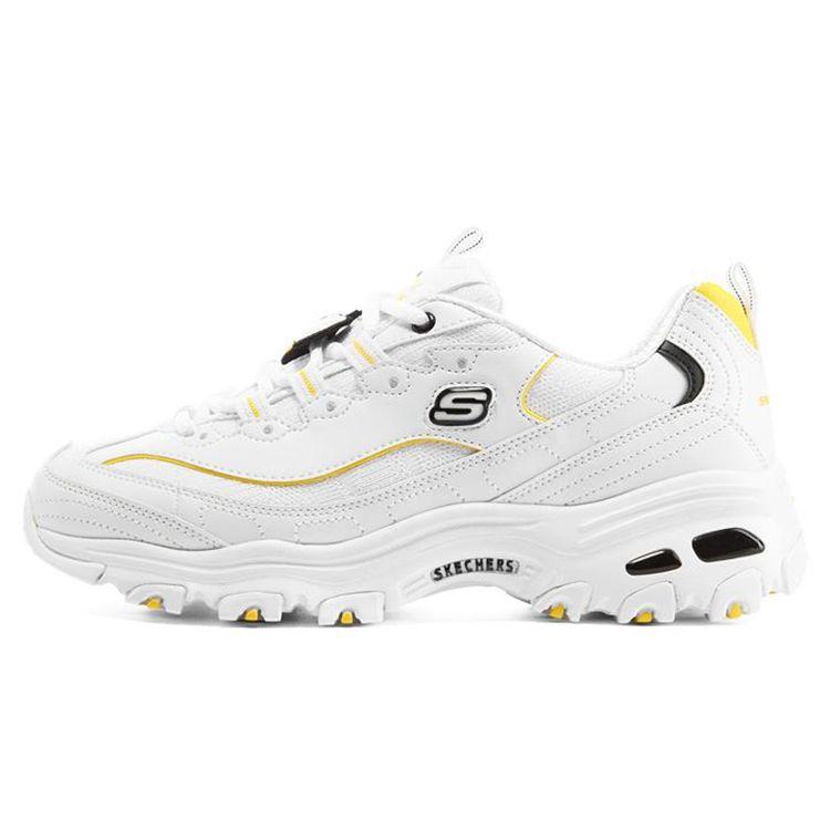 Skechers DLites 1.0 Fabric Leather Lace-Up Low-Top Dad Sneakers Women sneakers White Yellow 896140-WYL 35
