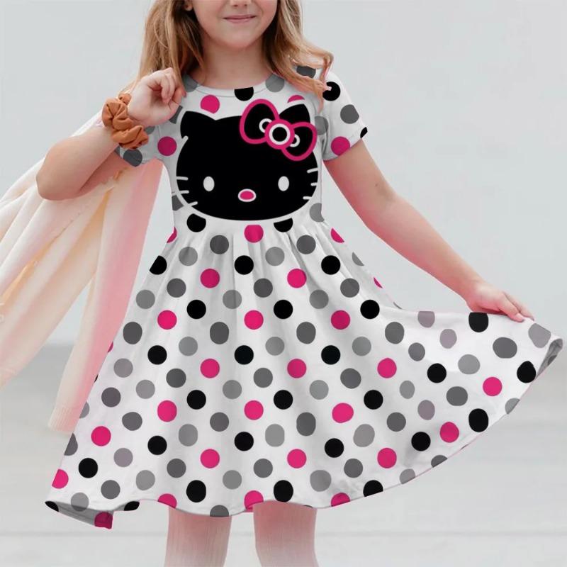 3D Printed Sanrio Hello Kitty Fashion Cartoon Pattern Cute Short Sleeved Dress Cosplay Youth Girl Clothes Kuromi Clothes Sweet