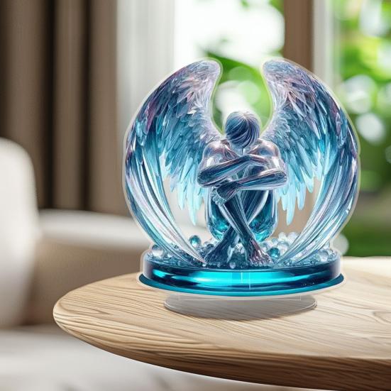 2D Acrylic Jesus Nativity Ornament Angel Wing Table Sign with Base Home Office Desktop Bookshelf Religious Christmas Decoration