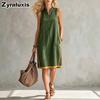 New Women's V-Neck Sleeveless Casual Loose Linen Dress
