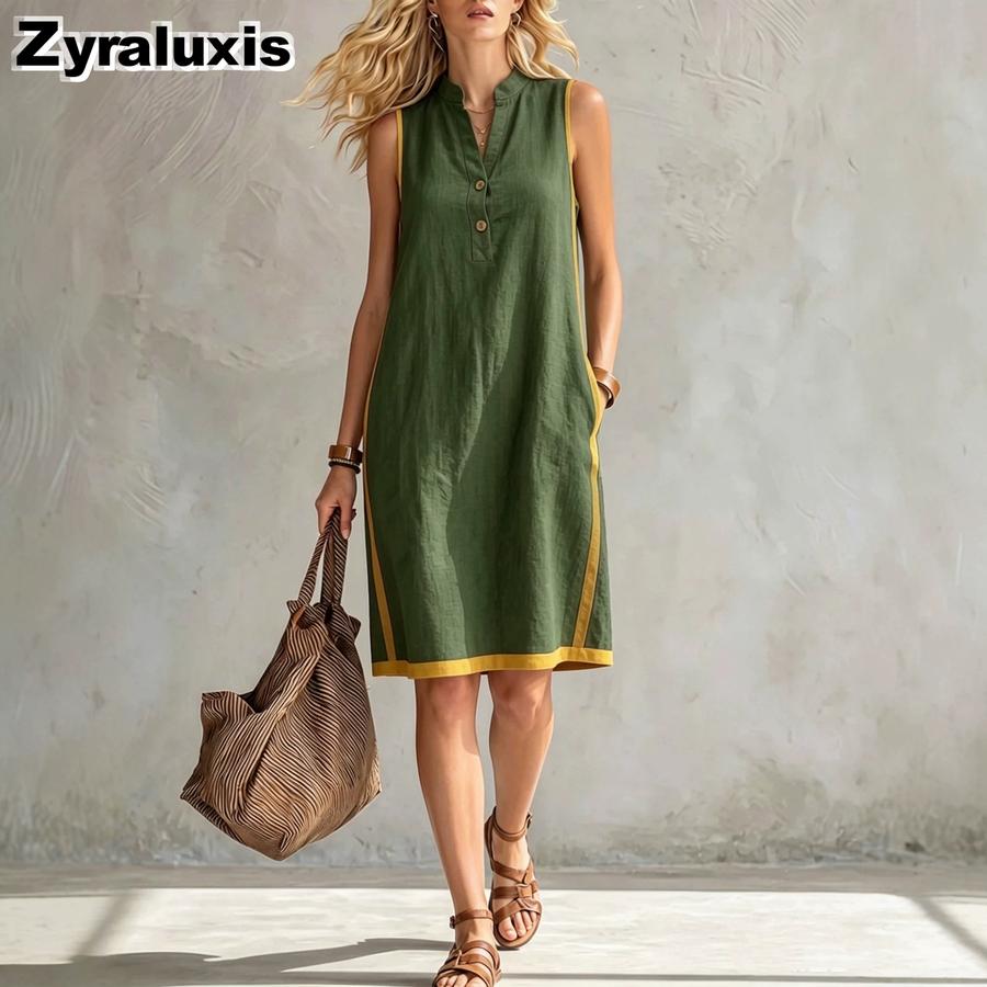 New Women's V-Neck Sleeveless Casual Loose Linen Dress