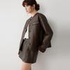 ELLE French Vintage Style Shearling Fashion Design Casual Loose Plush Leather Jacket Women jackets EF52678