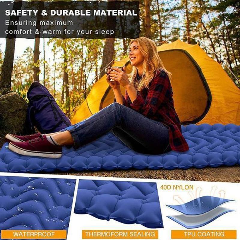 1PC Camping Sleeping Pad Inflatable Waterproof Sleeping Pad with Built-in Pump, Foot Operated Ultra Thick Durable
