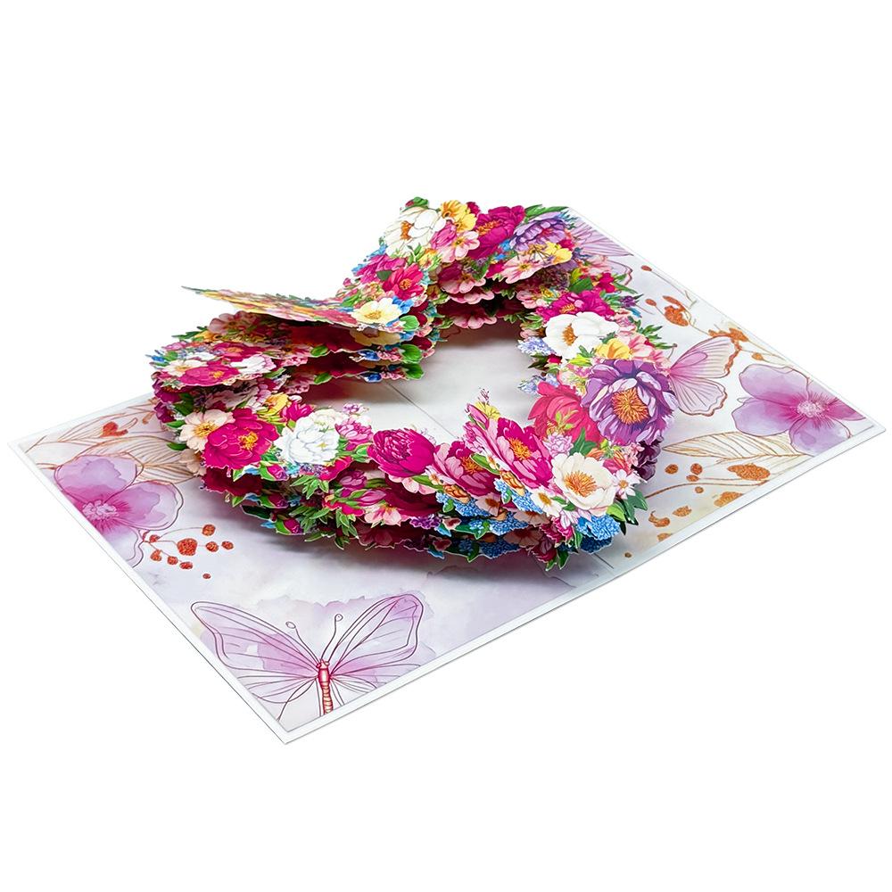 3D Pop-Up Heart Shape Flower Greeting Cards Mother's Day Wedding Card Anniversary Valentines Day Birthday Gift Card Handmade