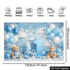 2D Ebene Doppel Babybären Blau und Weiß 1. Geburtstag Hintergrundtuch - Doppel Babybär Puppen Design