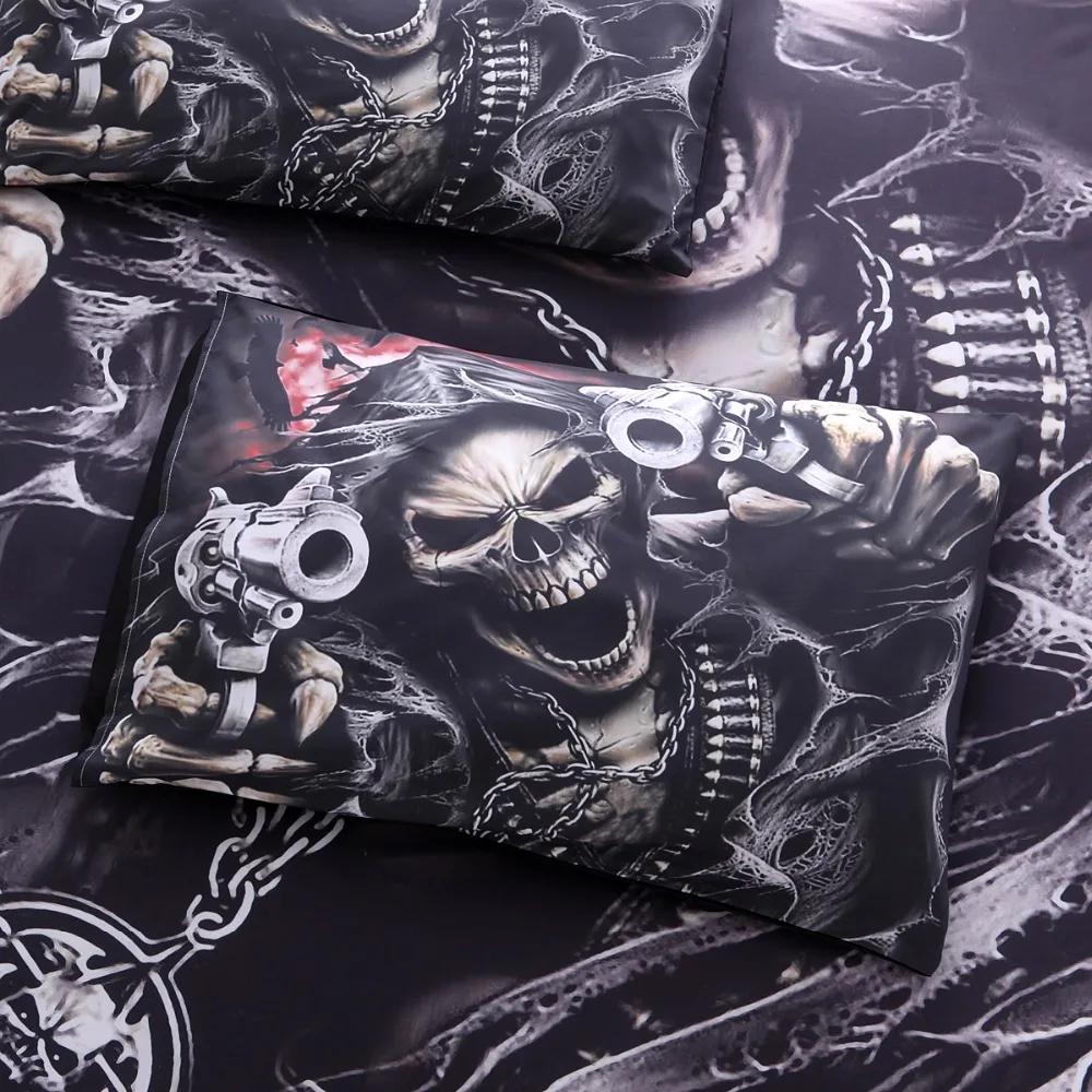 Bedclothes Digital Printing 3D Halloween Bedding set,SKull Bed Bedlinen Black Zipper Bed Cover Sets  King Size Comforter Set OEM