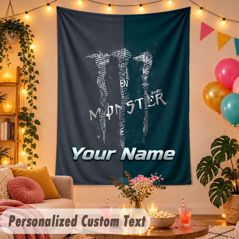 Monster Energy Personalized Wall Tapestry Custom Name Text Polyester Hanging Decor Home Room