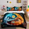 Fire And Ice Dragon Design Set Bedding Set With 1 Duvet Cover 2 Pillowcases Single Double King Queen, Gift