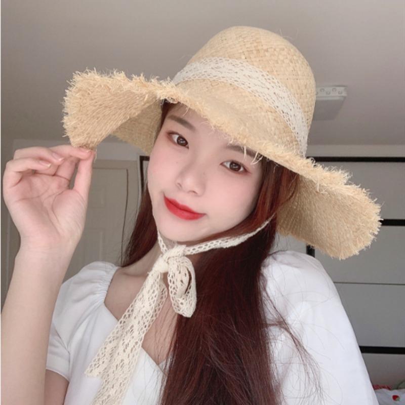 

Детская соломенная шляпа для родителей и детей, плетеная из рафии, женская шляпа-лента, детская шляпа-купол, ручной работы, солнцезащитная шляпа, пляжная шляпа Adult 58 head circumference