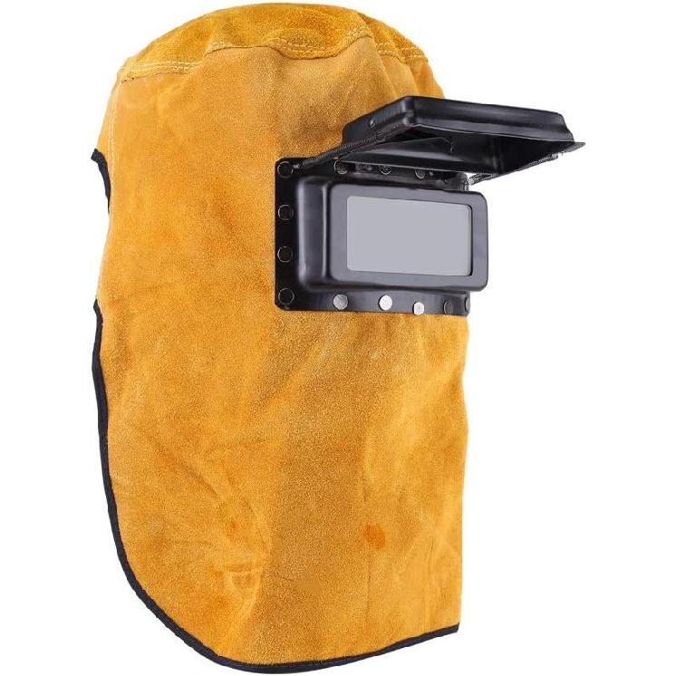 Leather Welding Hood Welder Mask Breathable Welding Helmet For Eyes Face Neck Leather Welding Mask with Lens, Yellow