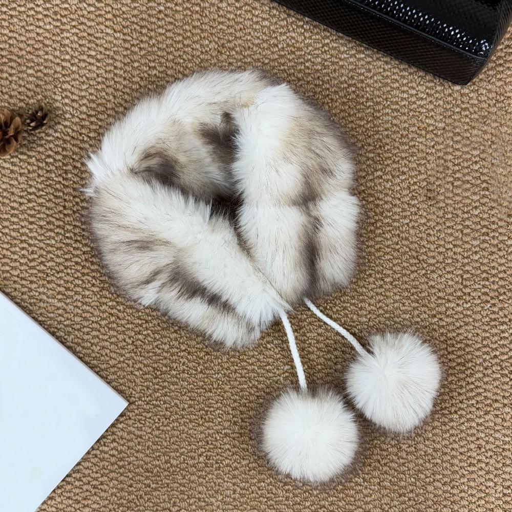 Pom Pom Tie Faux Fur Collar Soft Plush Fur Collar Shawl Gifts Pom Pom Scarf  Winter Outfits
