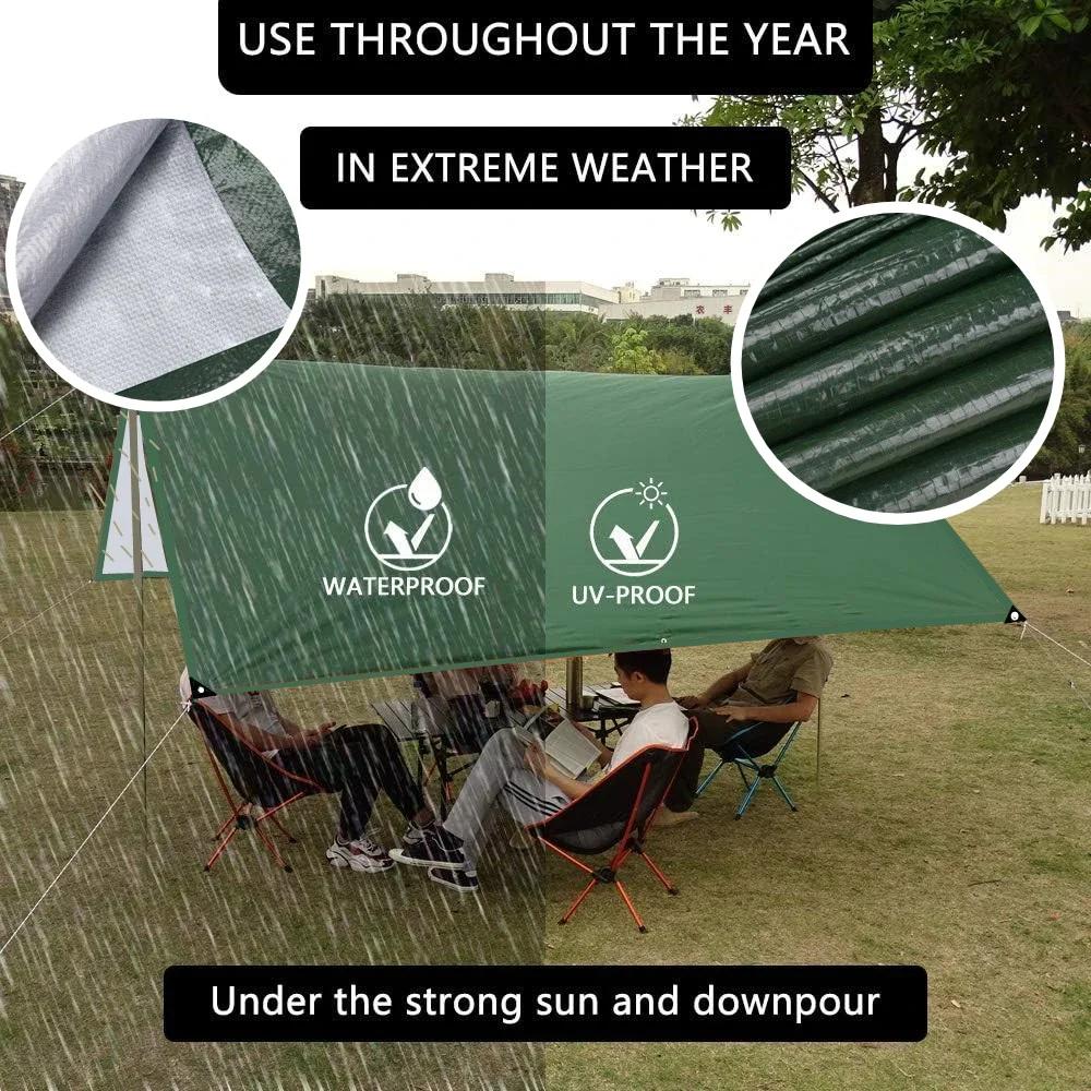 PE Car Awning Canopy with Pole Kits Anti-UV Waterproof for Car SUV Universal Tent Awning Shade Sun Shelter Rooftop Camping Tarps