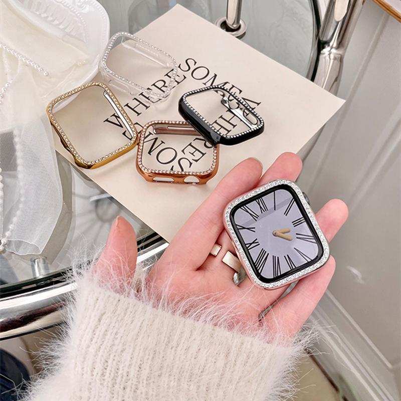Diamond Cover for Apple Watch 10 9 8 Case 46mm 42mm 45mm 41mm 44/40mm Bling Protector iWatch series 7 se 6 5 Bumper Accessories