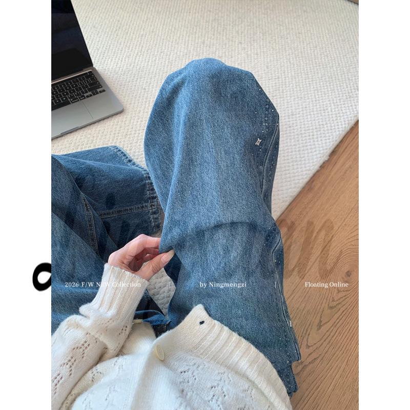 Official Blue Slimming High Waisted Wide Leg Jeans for Women - Early Spring 2026 Fashionable Design S