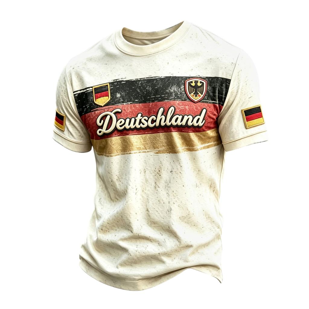Men's Casual Short Sleeve T-Shirt Crew Neck German Flag Print Soccer Graphic Lightweight Summer Top