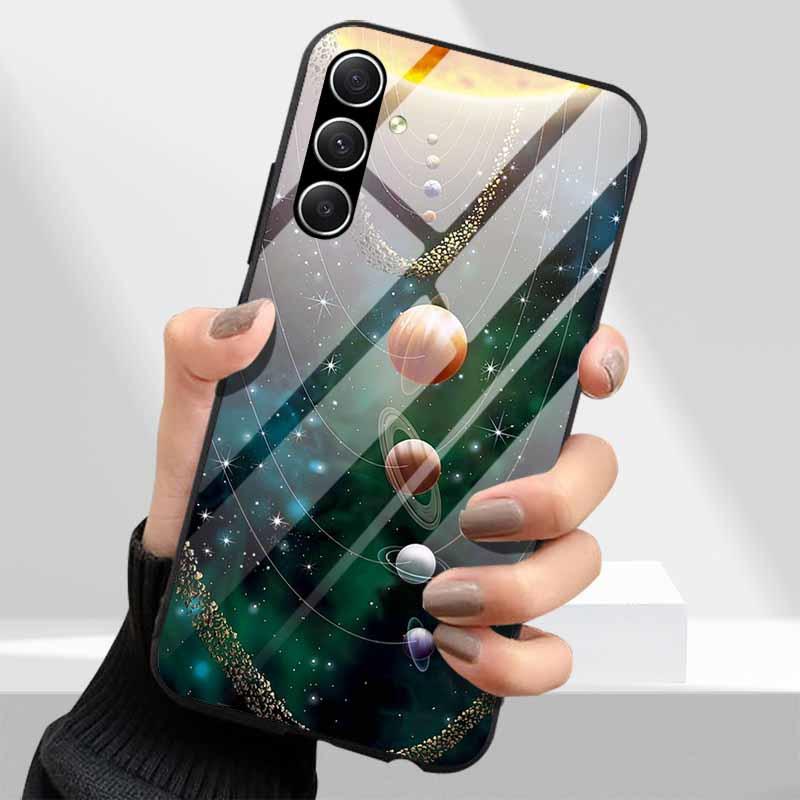 Tempered Glass Phone Cases for Samsung Galaxy A54 A14 A24 A34 Cover Hard PC Back Shell For M54 A15 A25 A55 5G A04s M23 M52 A 54