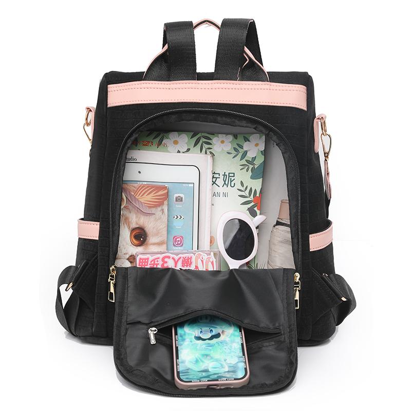 Women's Large Capacity Backpack Color Block Commuter Travel Anti-Theft Backpack Multi-Function Shoulder Bag