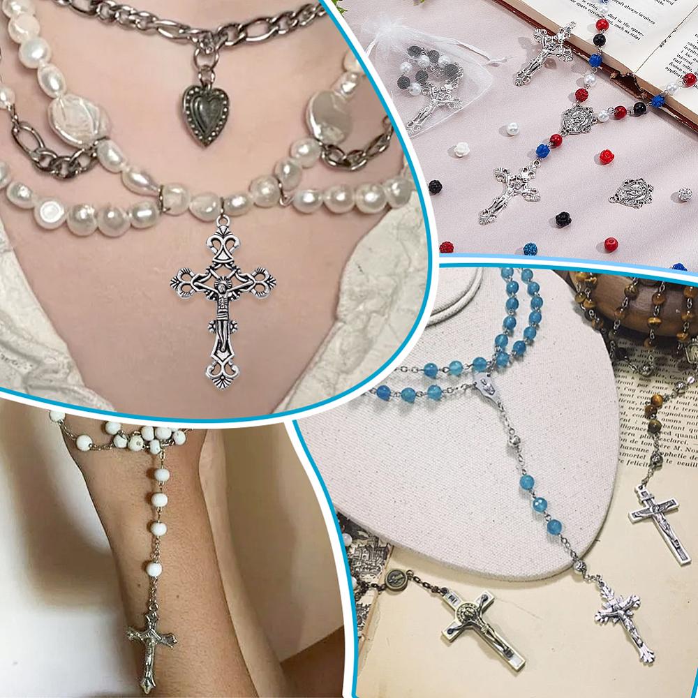 DIY Pendant Making with Tibetan Silver Crucifix Cross Pendants and Alloy Links Rosary Center Pieces Chandelier Components Oval Easter