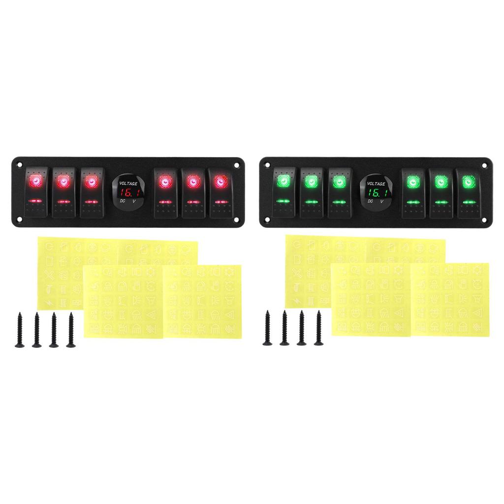 Multifunctional 6 Gang Rocker Switch Panel Waterproof Backlit Volt Meter Screws Easy Install for Rvs Trucks Boats Cars