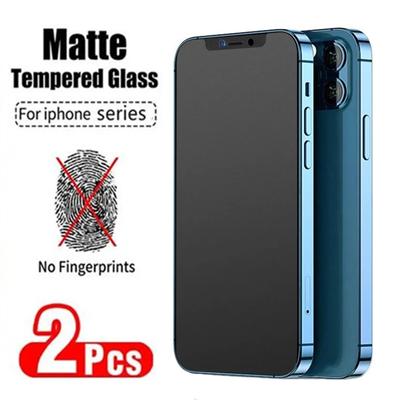 2PCS Kein Fingerabdruck-Displayschutz für IPhone 11 12 13 14 15 Pro Max Mini XS XR X 8 7 Plus SE 2022 Matte gehärtete Glasfolie