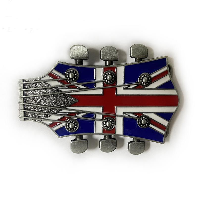 Zinc Alloy Union Jack Guitar String Belt Buckle for 4.0 Wide Trouser Belts
