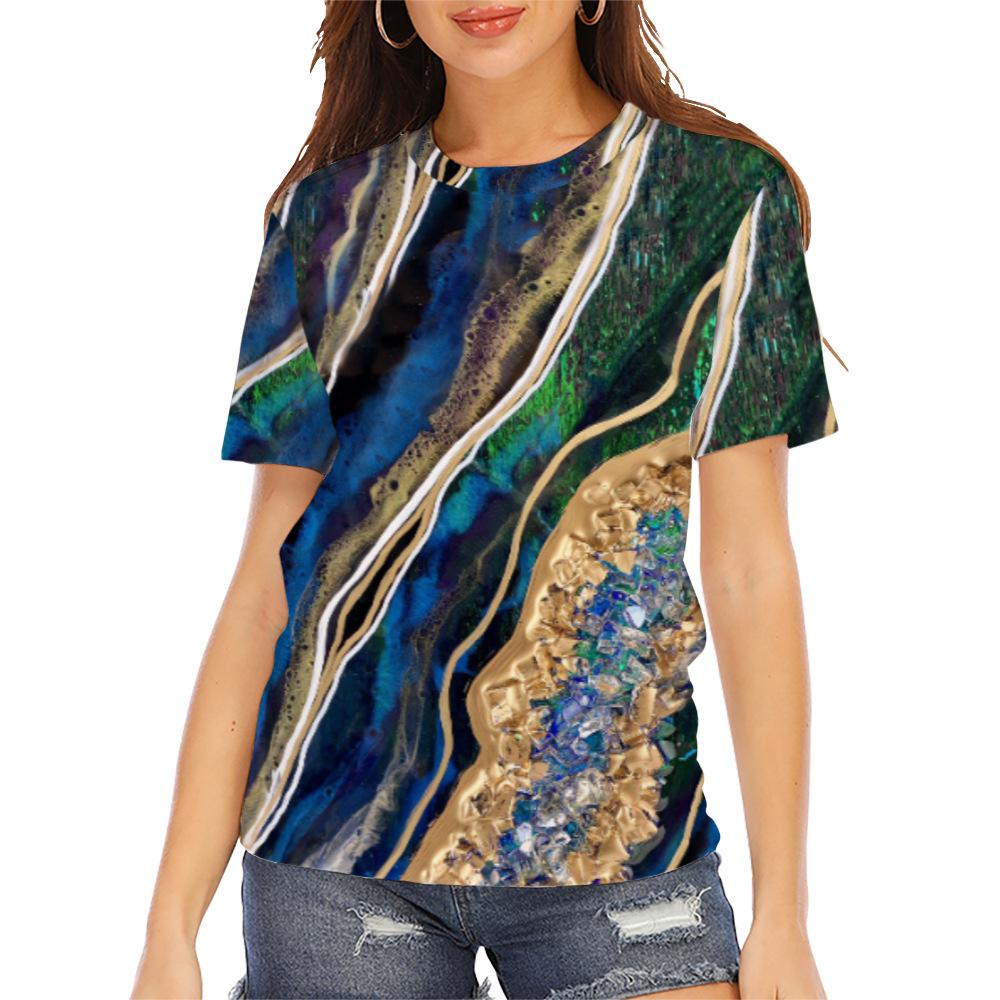 Spring and summer new women's printed casual round-neck short-sleeve loose pullover T-shirt