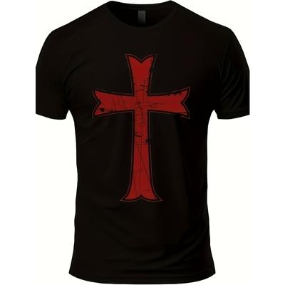 Tallas Europeas Camiseta Cruz de Caballero Templario para Hombre - Negra Guerrero Medieval Camiseta Cristiana con Diseño Gráfico Rojo