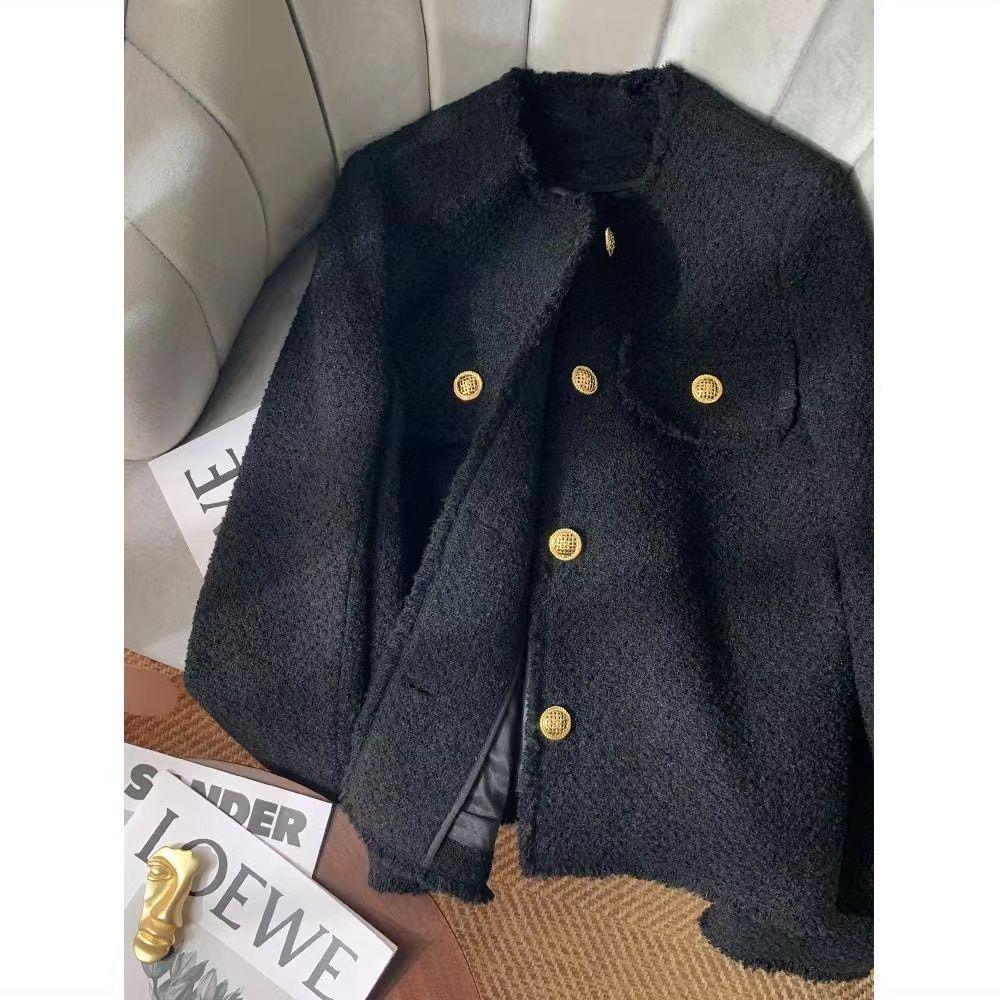 

Очень большой женский черный твидовый пиджак - Классический темперамент, Укороченный стиль для весны/осени 5XL (250-300 lbs)