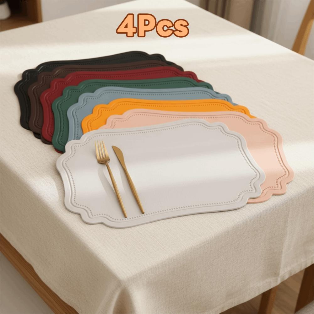 4 Piece Elegant Retro Irregular Tableware Pad Waterproof Washable Table Mat Scratch Resistant Non-slip Heat Insulated Mat Hotel