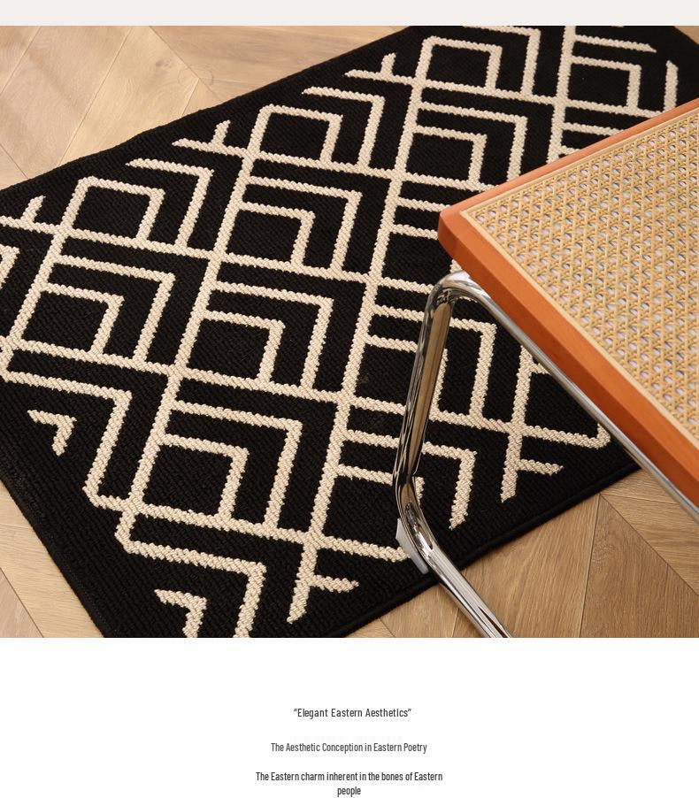 Chinese Retro Plaid Entrance Doormat: Dirt-Resistant, Machine Washable Wabi-Sabi Entryway and Hall Floor Mat.