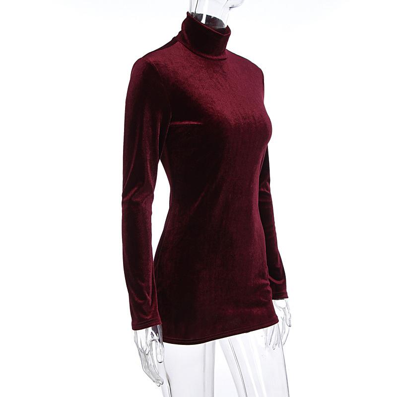 Catifea Gât țestoasă Slim Fit Rochie Scurtă Femei Toamnă Iarnă mâneci lungi Pachet Rochii de șold Robe de seară de petrecere sexy