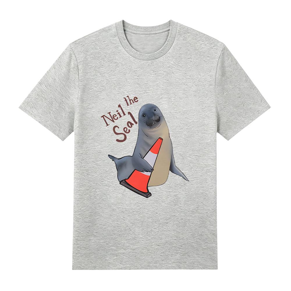Neil The Seal Oversized Pure Cotton T-Shirt Cartoon Print Trendy Clothing Summer Harajuku Women Men T Shirts O-neck Streetwear