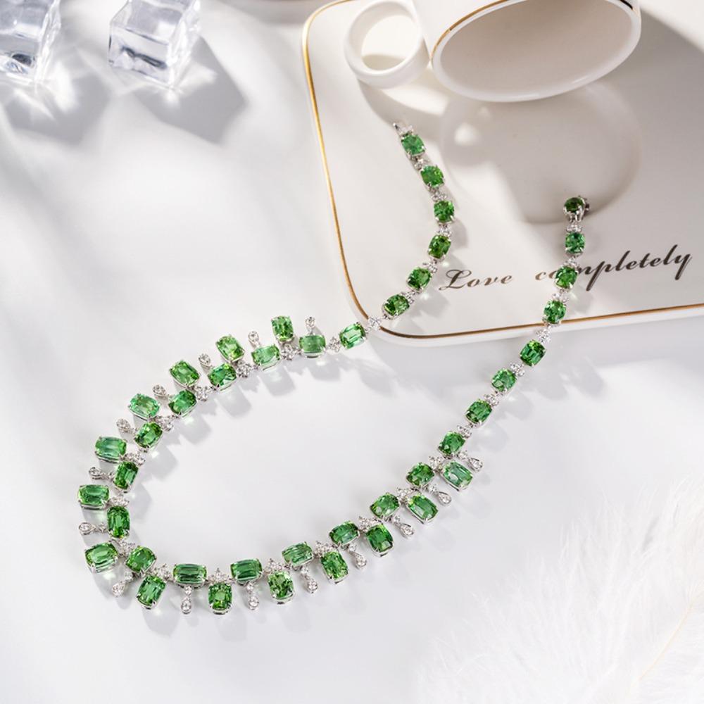 Exquisite Forest Necklace with Micro Pave Diamonds and Simulated Green Tourmaline Gemstones for Women