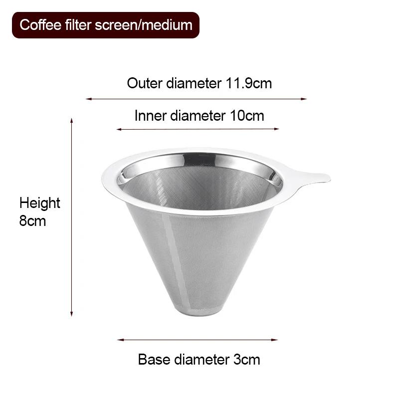 1Pc Reusable Double Layer Stainless Steel Coffee Filter Holder Pour Over Coffees Dripper Mesh Coffee Tea Filter Basket Tools