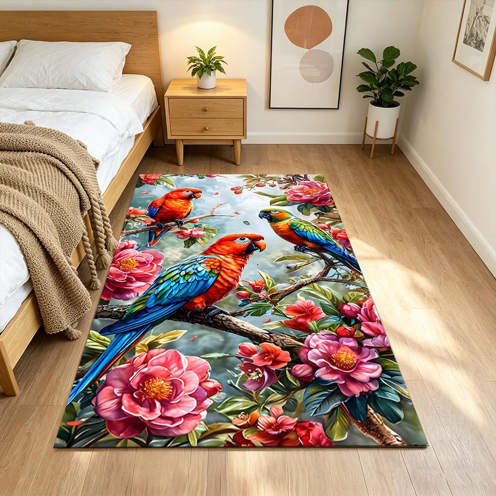 Tropical Parrots And Flowers Non-Slip Home Carpet Design for Office Decor Living Room Bedroom Gift