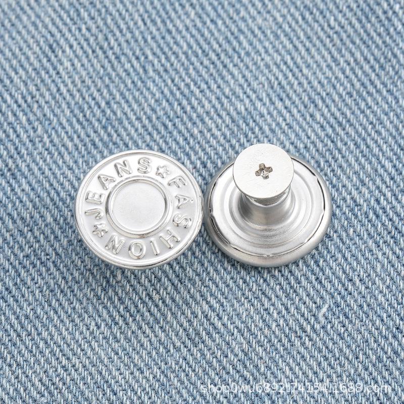 Adjustable No-Sew Detachable Metal Jeans Buttons – Flat Bottom, Nail-Free, Resizes Waistbands Effortlessly