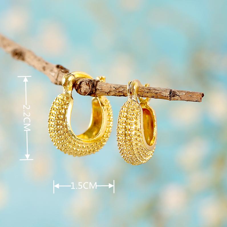 Vintage Hollow Out Geometric Bead Hoop Earrings For Women Plated Wedding Engagement Party Jewelry