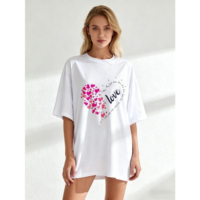 Black Oversized T Shirt With Pink Heart Pattern And Love Text For Casual Wear