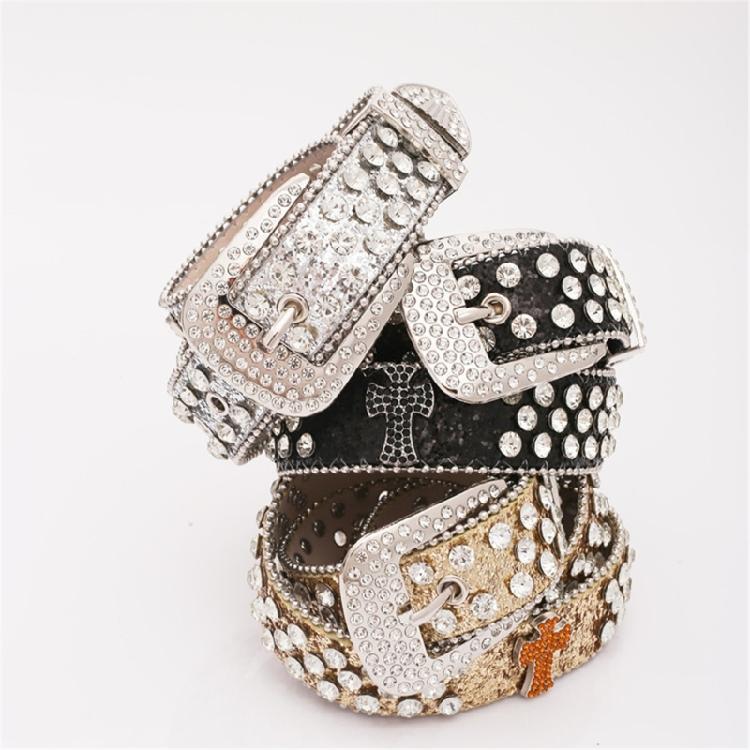 Sequins Waist Belt with Diamond Pin Buckle Adult Personality PU Waist Belts for Adult Costume Pants Adjustable Length