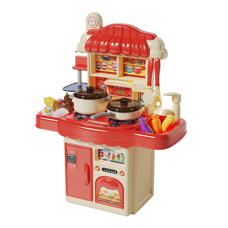 Playhouse Kitchen & Dining Table Set with Spray Light – Realistic Cooking Toys for Girls.