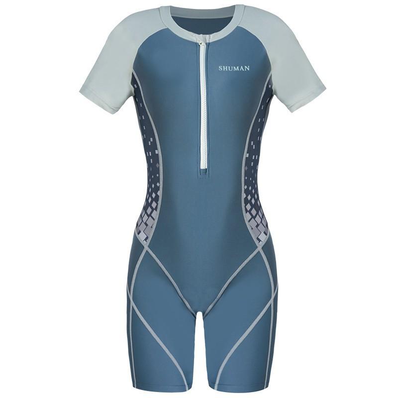 Großformat Renn-Badeanzug Damen Einteiler Croissants Bedecken Bauch Zeigen Schlankmachend Schwimmbad Sport Heiß