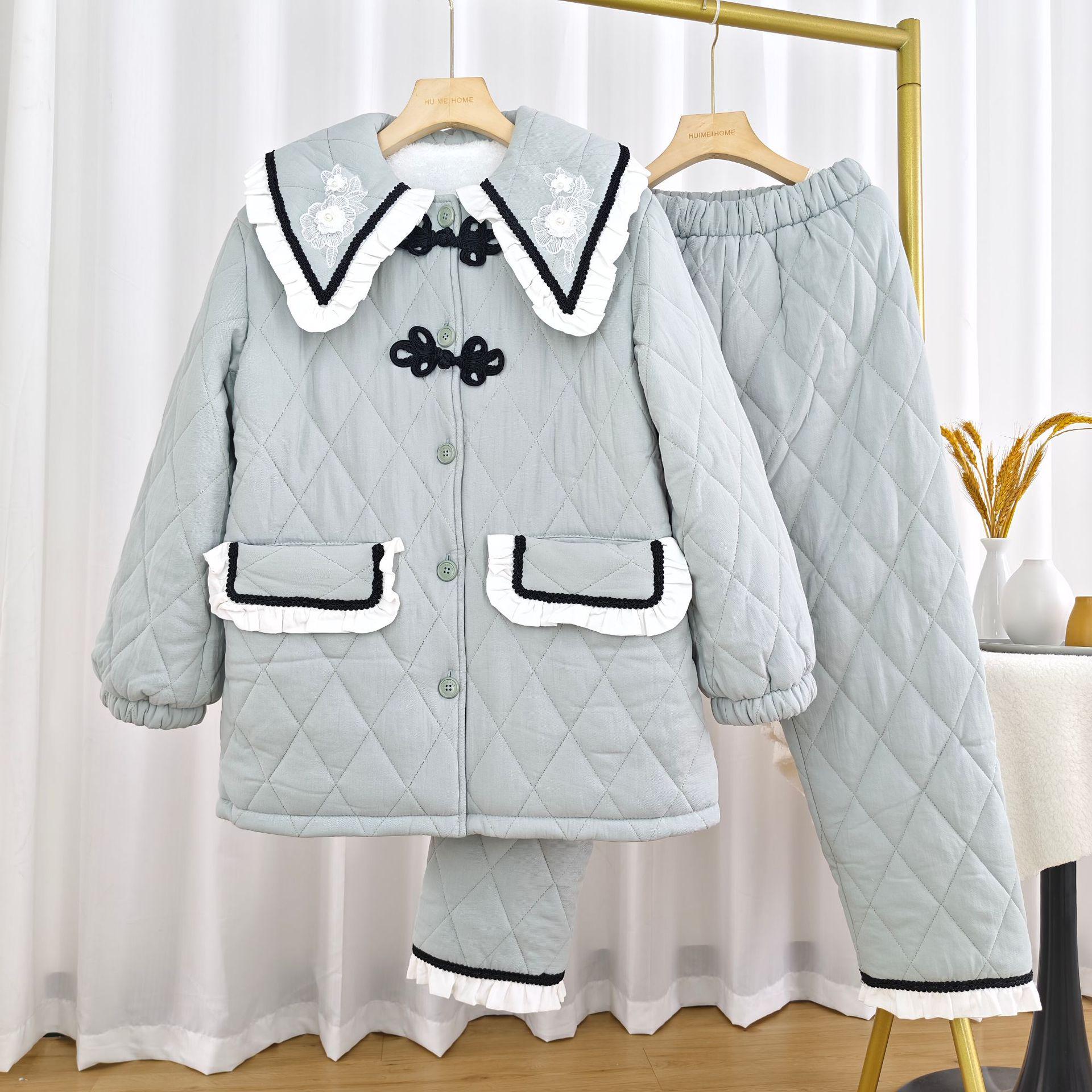 

Женский стеганый флисовый пижамный комплект - Толстый, теплый трехслойный для зимы M [Recommended 80-110 lbs]