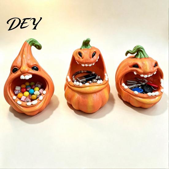 Pumpkin Candy Holder Big Mouth Storage Box, Halloween Figurine Resin Jewelry Tray, MouthPumpkin Statue Trinket Keys for Home Office Desk Decor Desktop