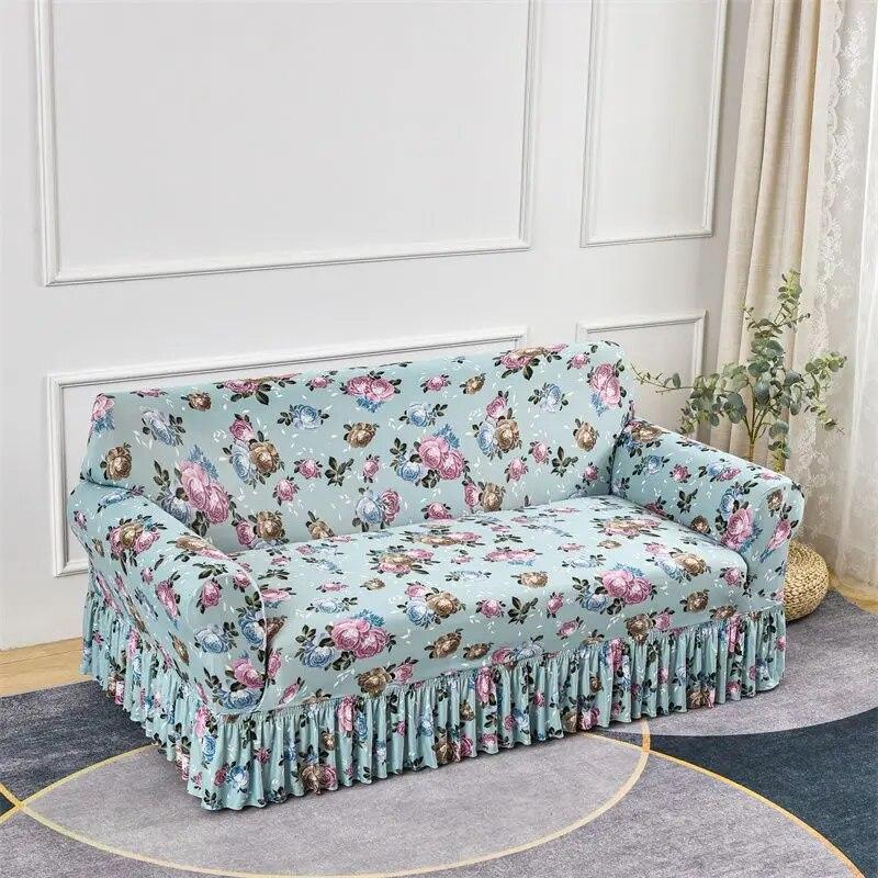

Эластичный чехол для дивана в цветочном стиле, двойной диван, большая юбка, полное покрытие, универсальный комплект на четыре сезона, полный комплект, чехол для дивана, тканевая подушка 145-185cm
