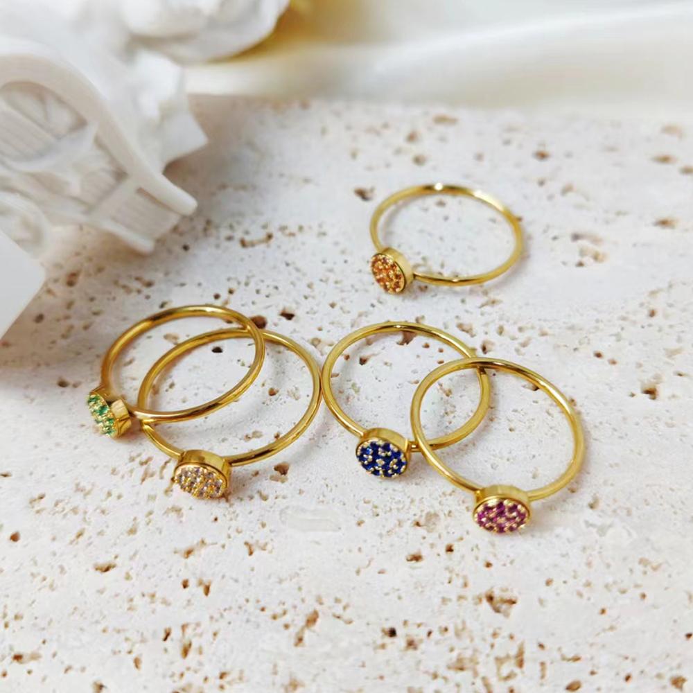 EMANCO New Zirconia Birthstone Ring 12 Color Stainless Steel Colorful Ring Anniversary Gift