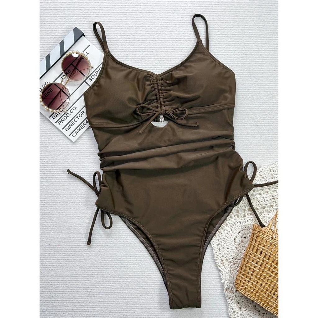 Sexy Cut Out Lace Up Backless Women Swimwear One Piece Swimsuit Female High Leg Cut Padded Bather Bathing Suit Swim