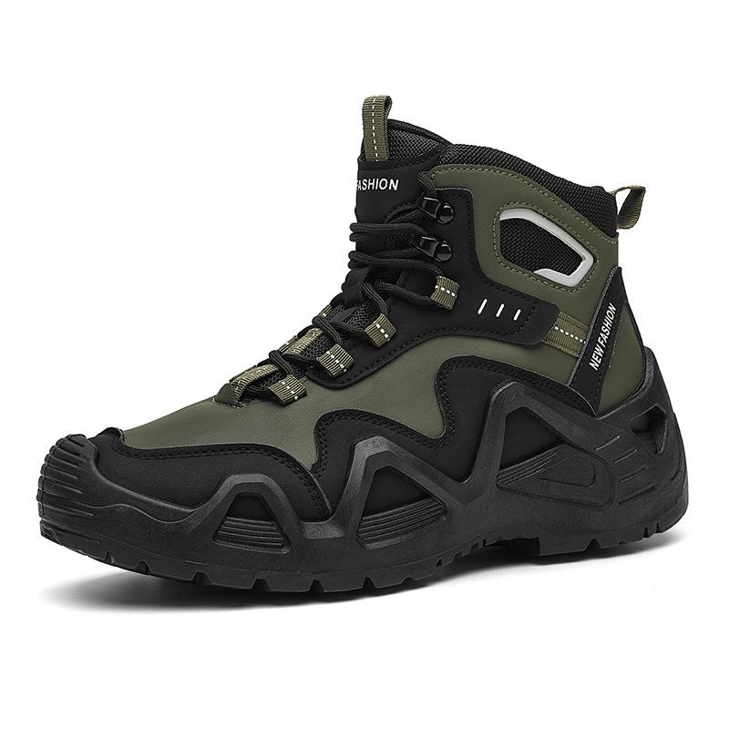 Large Size Outdoor Sports Non-slip Travel Shoes Wear-resistant Hiking Shoes Men's Thick-soled Medium-top Men's Shoes