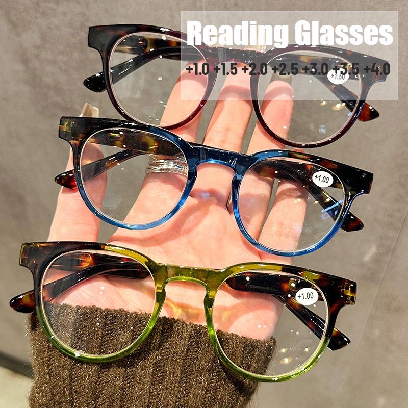Retro Green Round Frame Reading Glasses for Women Contrast Color Blue Light Blocking Presbyopia Glasses Diopters 0 To +4.0