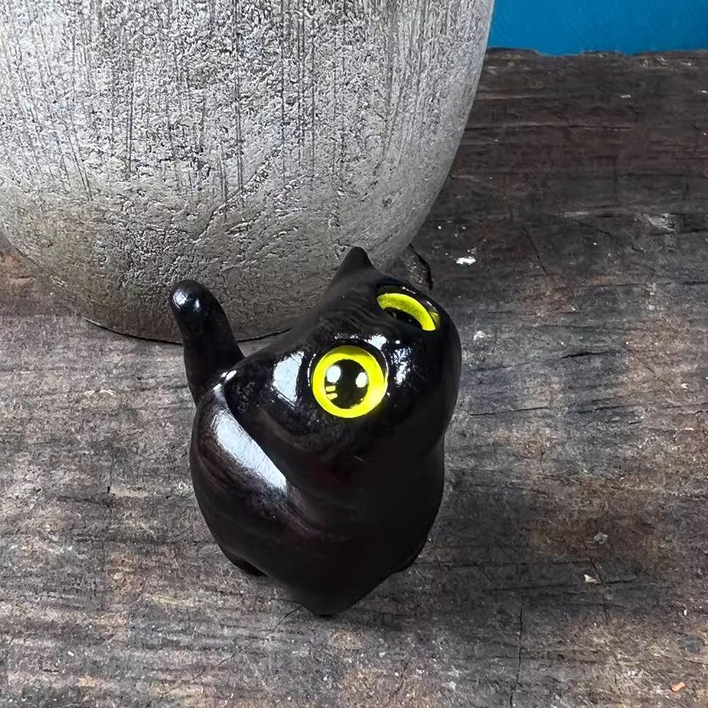 Mini Cat Desktop Figurine Sandalwood Animal Doll Toy Wooden Carved Figurine  Desk