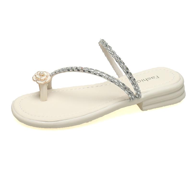 Flat-bottomed Set of Toe Small Cool Slippers Women's New Summer Soft-soled Shoes with Skirt Rhinestone Sandals